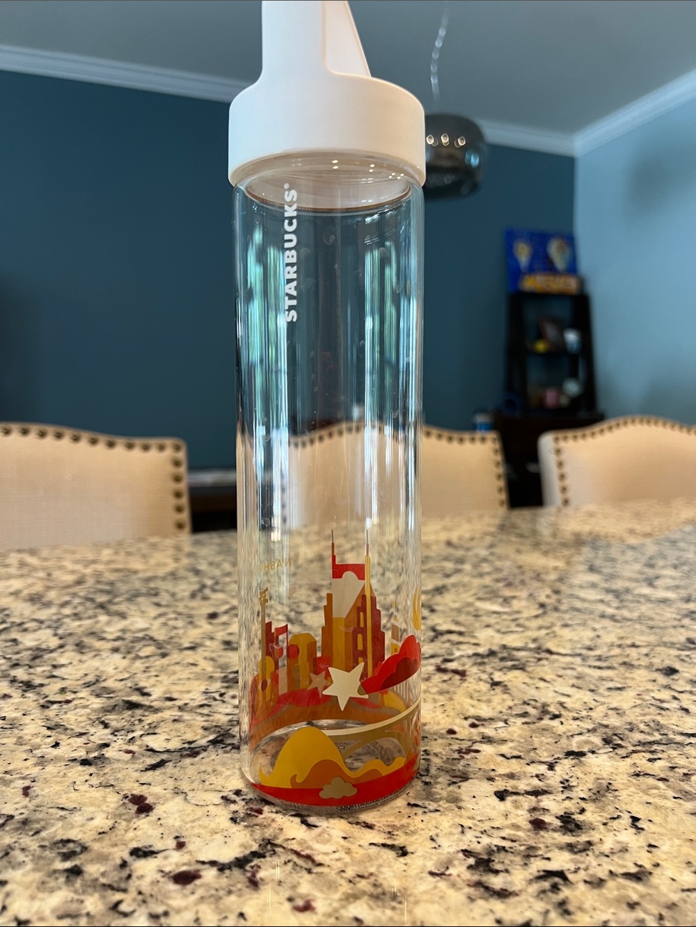 Starbucks Clear Bottle with White Lid and Nashville City Design